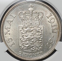 Монета 2 кроны 1937 25 лет правлению Дания слаб CPRC MS 63