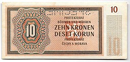 Банкнота 10 крон 1942 перфорация образец Богемия и Моравия