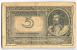 Банкнота 5 марок 1919 17 мая Польша