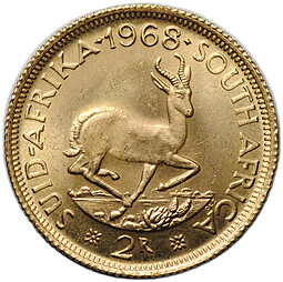 Монета 2 ранда 1968 ЮАР