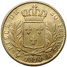 Монета 20 франков 1814 Людовик XVIII А Франция