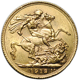 Монета 1 соверен (фунт) 1913 Великобритания