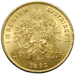 Монета 4 флорина - 10 франков 1892 рестрайк Австрия