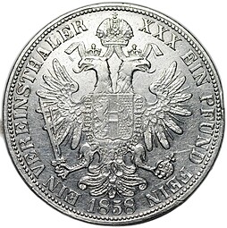 Монета 1 союзный талер 1858 B Кремница Австрия