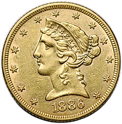 Монета 5 долларов 1886 Филадельфия США