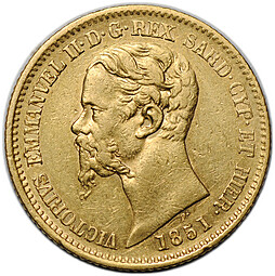 Монета 20 лир 1851 P Сардиния
