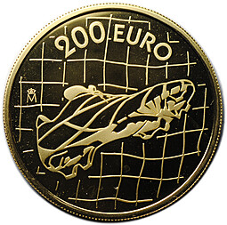 Монета 200 евро 2002 Мундиаль Чемпионат мира по футболу Испания