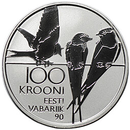 Монета 100 крон 2008 90 лет Эстонской республике Эстония