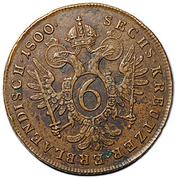 Монета 6 крейцеров 1800 A Австрия