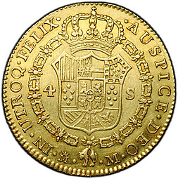 Монета 4 эскудо 1788 М Карл III Испания