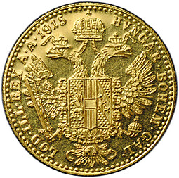 Монета 1 дукат 1915 рестрайк Австро-Венгрия