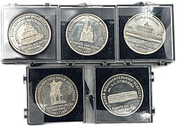 Набор 1997 850 лет Москвы Столичный банк Сбережений СБС серебро 1 oz 5 медалей (жетонов)
