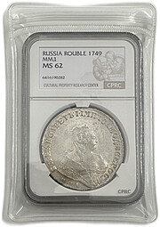 Монета 1 рубль 1749 ММД слаб CPRC MS 62
