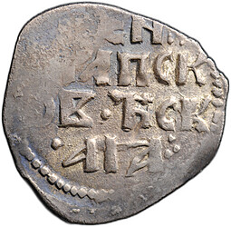Монета Денга 1425-1460 Довмонт Д | Легенда Псковская республика Псков