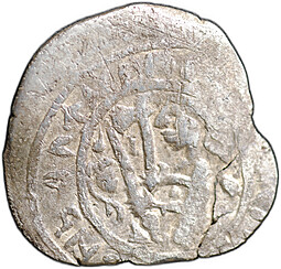 Монета Денга 1393-1403 Андрей Дмитриевич Воин с мечом и топором | Зверь влево Можайское княжество