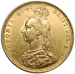Монета 1 соверен (фунт) 1889 Великобритания