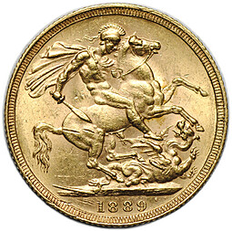 Монета 1 соверен (фунт) 1889 Великобритания