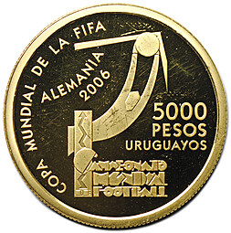 Монета 5000 песо 2004 Чемпионат мира по футболу 2006 Уругвай
