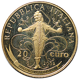 Монета 20 евро 2004 Чемпионат мира по футболу Германия 2006 Италия