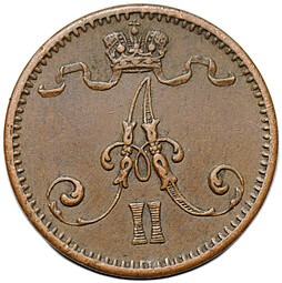 Монета 1 пенни 1875 Русская Финляндия