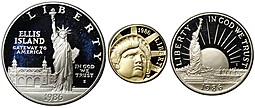 Набор 1/2, 1, 5 долларов 1986 100 лет Статуе Свободы PROOF США 3 монеты