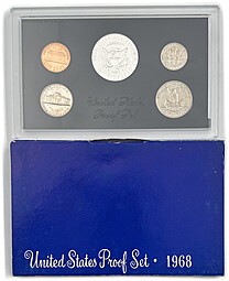 Годовой набор 1, 5, 10, 25, 50 центов 1968 PROOF США 5 монет