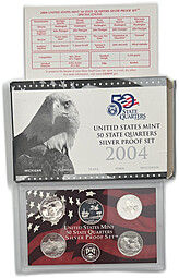 Набор 25 центов (квотер) 2004 S Штаты серебро PROOF США 5 монет 
