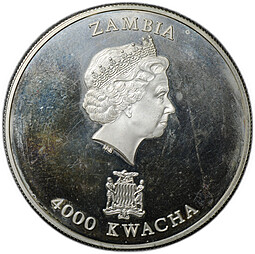 Монета 4000 квач 2001 75 -я годовщина королевы Елизаветы II Замбия