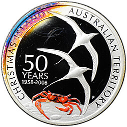 Монета 1 доллар 2008 Остров Рождества 50 лет Австралийская территория Австралия
