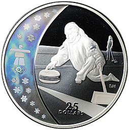 Монета 25 долларов 2007 Олимпиада Ванкувер 2010 - Кёрлинг Канада