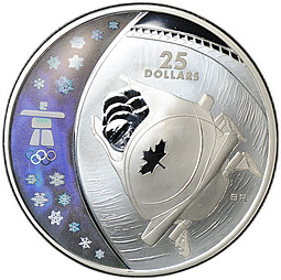 Монета 25 долларов 2008 Олимпиада Ванкувер 2010 - Бобслей Канада