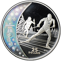 Монета 25 долларов 2009 Олимпиада Ванкувер 2010 - Лыжные гонки Канада