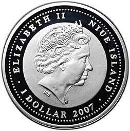 Монета 1 доллар 2007 Китайский гороскоп - Год крысы 2008 Ниуэ