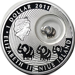 Монета 1 доллар 2011 Удача Слоники Ниуэ