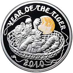 Монета 1 доллар 2009 Китайский гороскоп - год тигра 2010 Тигрёнок Ниуэ