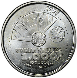 Монета 1000 эскудо 1998 Международный год океанов на Экспо Португалия