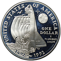 Монета 1 доллар 1992 P 500 лет путешествию Колумба PROOF США