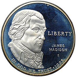 Монета 1 доллар 1993 S Билль о правах Джеймс Мэдисон Монпелье PROOF США