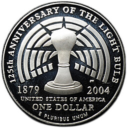 Монета 1 доллар 2004 P 125 лет лампочке PROOF США