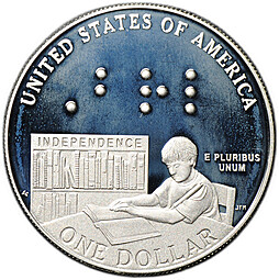 Монета 1 доллар 2009 P 200 лет со дня рождения Луи Брайля PROOF США