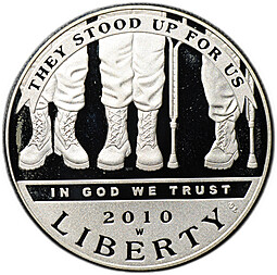 Монета 1 доллар 2010 W Инвалиды войны PROOF США