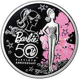 Монета 1 доллар 2009 50 лет кукле Барби Тувалу