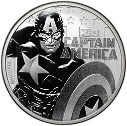Монета 1 доллар 2019 Комиксы Marvel - Капитан Америка Тувалу