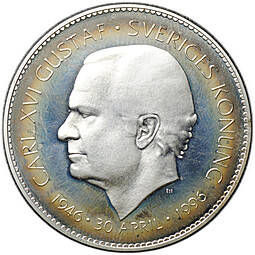 Монета 200 крон 1996 50 лет со дня рождения короля Карла XVI Густава Швеция