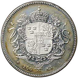Монета 200 крон 1996 50 лет со дня рождения короля Карла XVI Густава Швеция