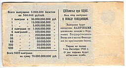 Выигрышный (лотерейный) билет 50 рублей 1922 Лотерея в пользу голодающих ЦК Помгол