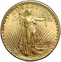 Монета 20 долларов 1925 Филадельфия США