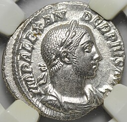 Монета Денарий 231-235 Марс Мститель Александр Север Римская Империя слаб NGC Choice AU