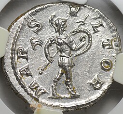 Монета Денарий 231-235 Марс Мститель Александр Север Римская Империя слаб NGC Choice AU