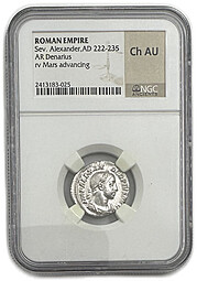 Монета Денарий 231-235 Марс Мститель Александр Север Римская Империя слаб NGC Choice AU